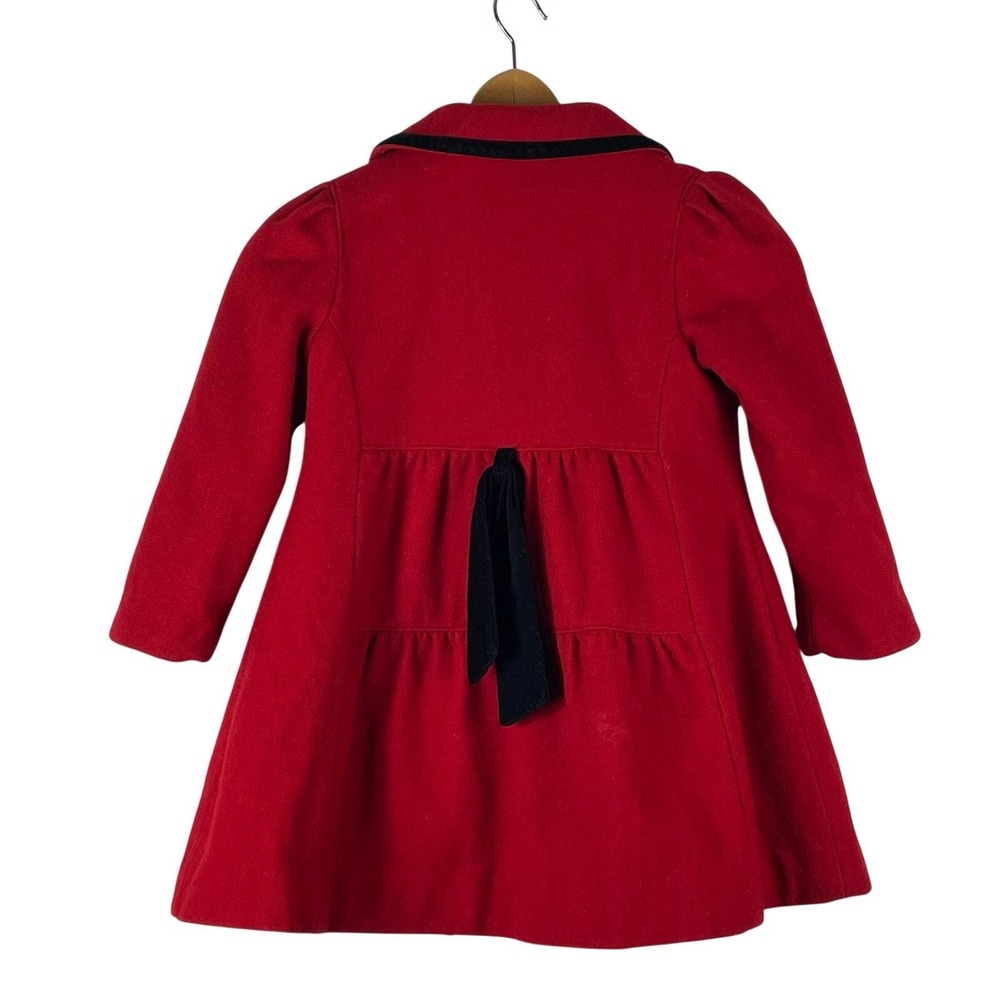 Vintage Rothschild Red Children's Wool Coat Black Trim Buttons Girl Size 5 READ - Picture 2 of 11